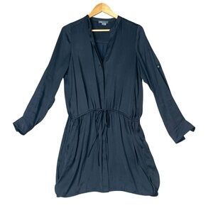 Vince Mini Dress Women Size M Black Satin Dress Casual Cinch Waist Roll up Tab